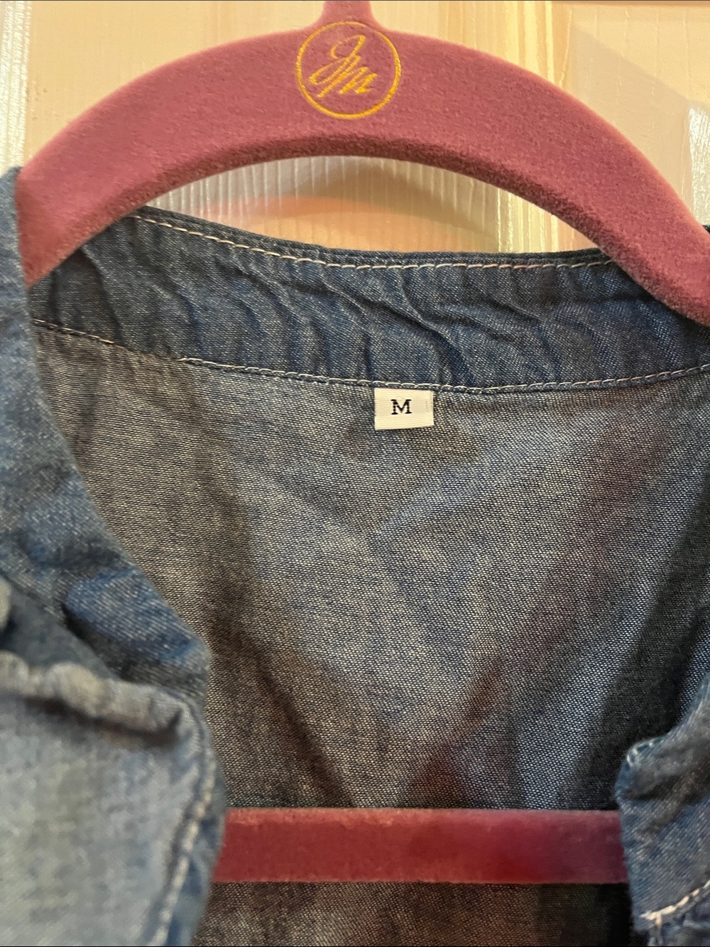 Denim Ruffle Front Button-Up Top - Blue - Picture 2 of 3